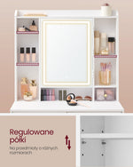 Toaletka z podświetlanym lustrem i stołkiem biała