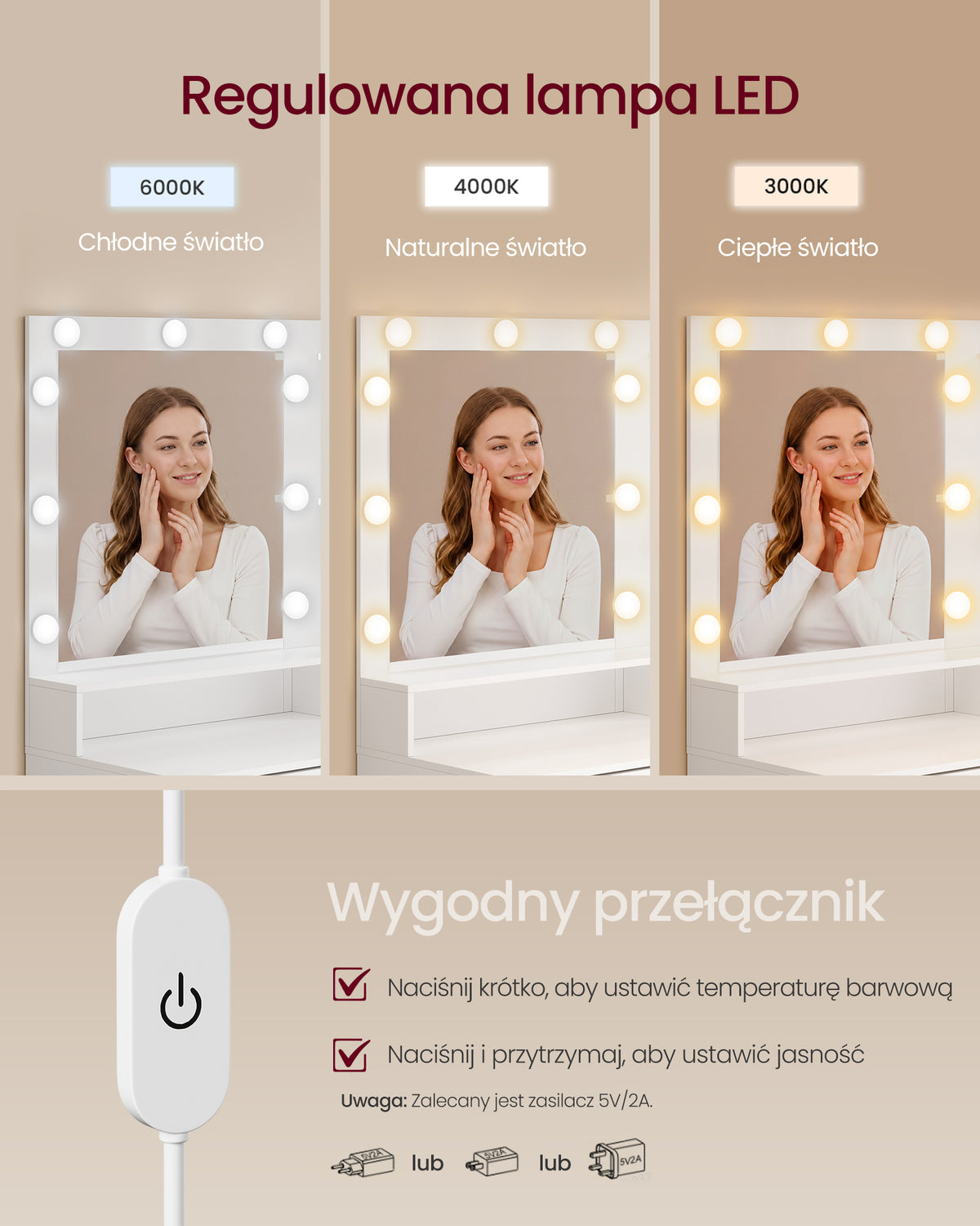 Toaletka kosmetyczna z lustrem i szafką, biały