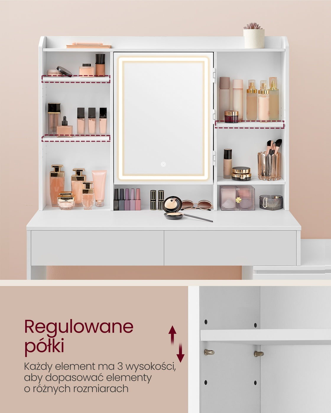 Nowoczesna toaletka z oświetleniem LED biała