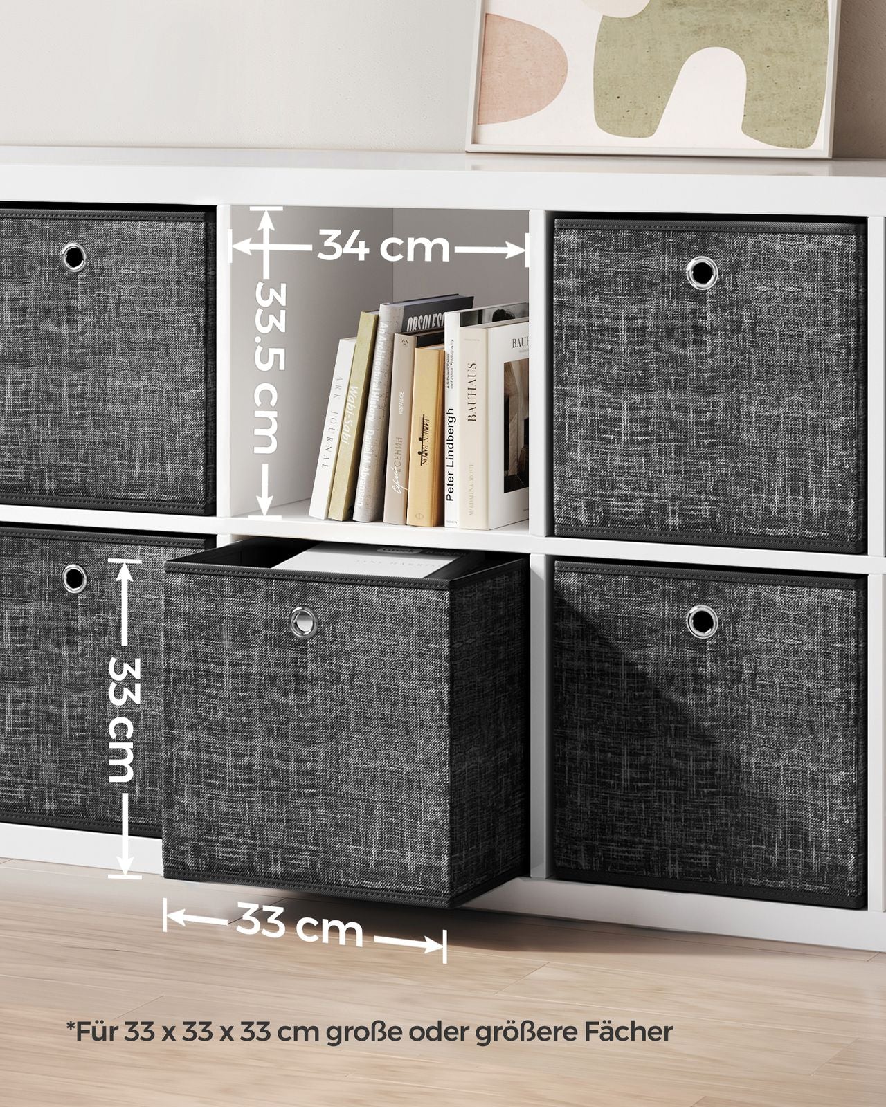 Zestaw 6 czarnych pudełek do przechowywania 33 cm