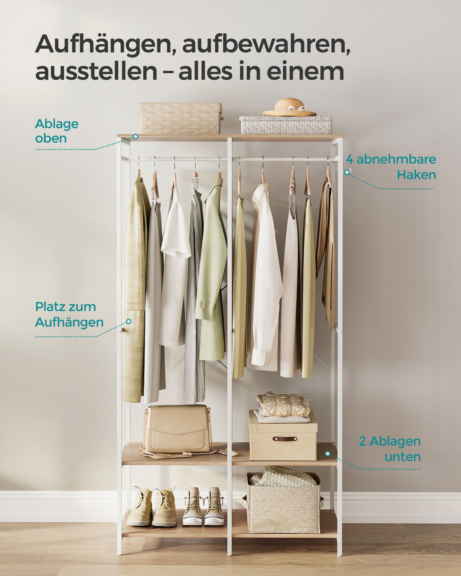 Wieszak na ubrania, natural beige, 94,5 cm