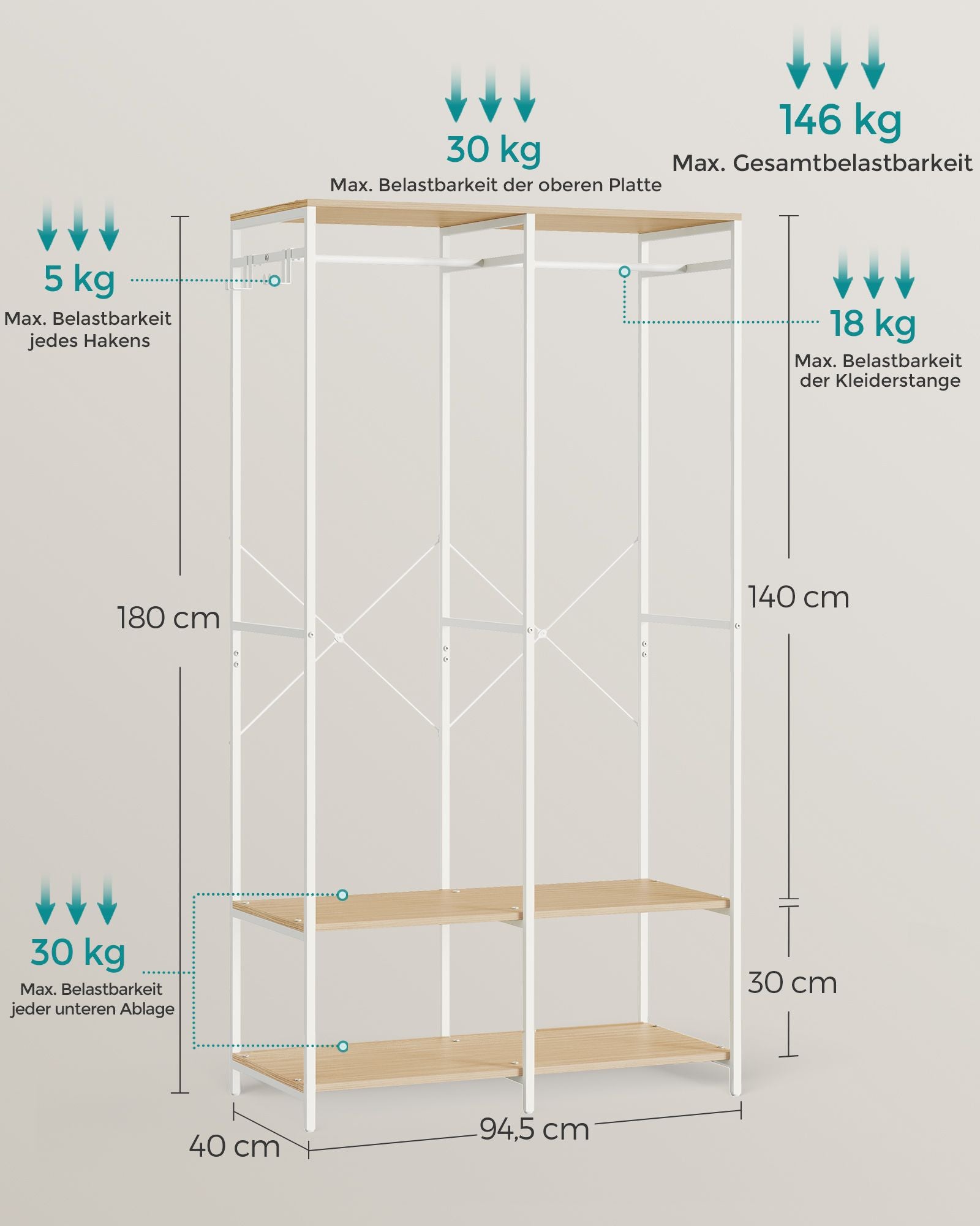 Wieszak na ubrania, natural beige, 94,5 cm