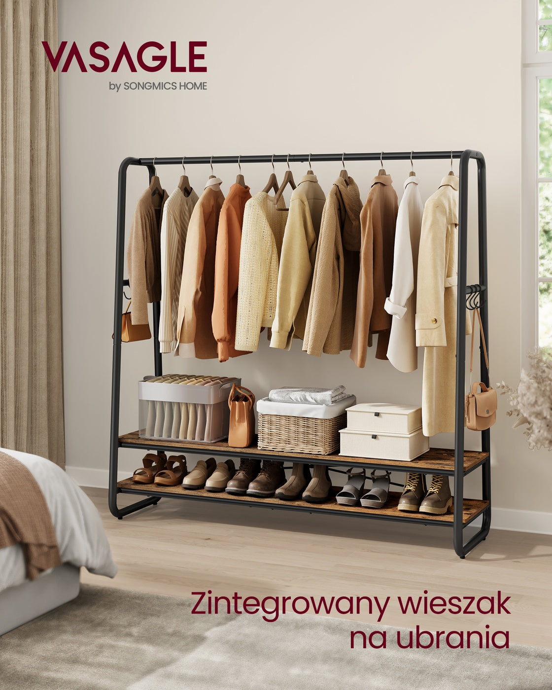 Wieszak do przedpokoju z półkami i 6 haczykami vintage