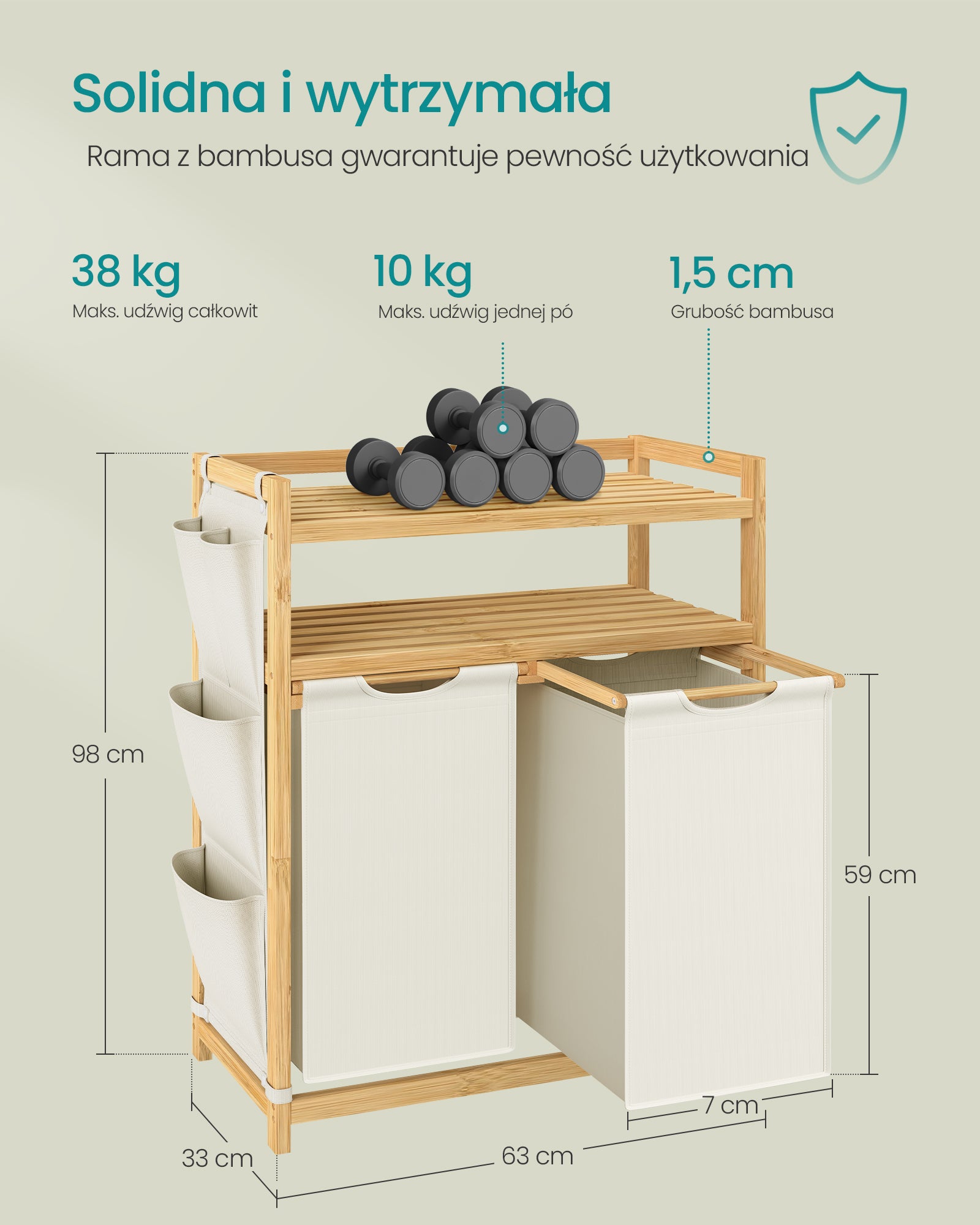 Kosz na pranie z 2 przegrodami 100 l kremowo-biały