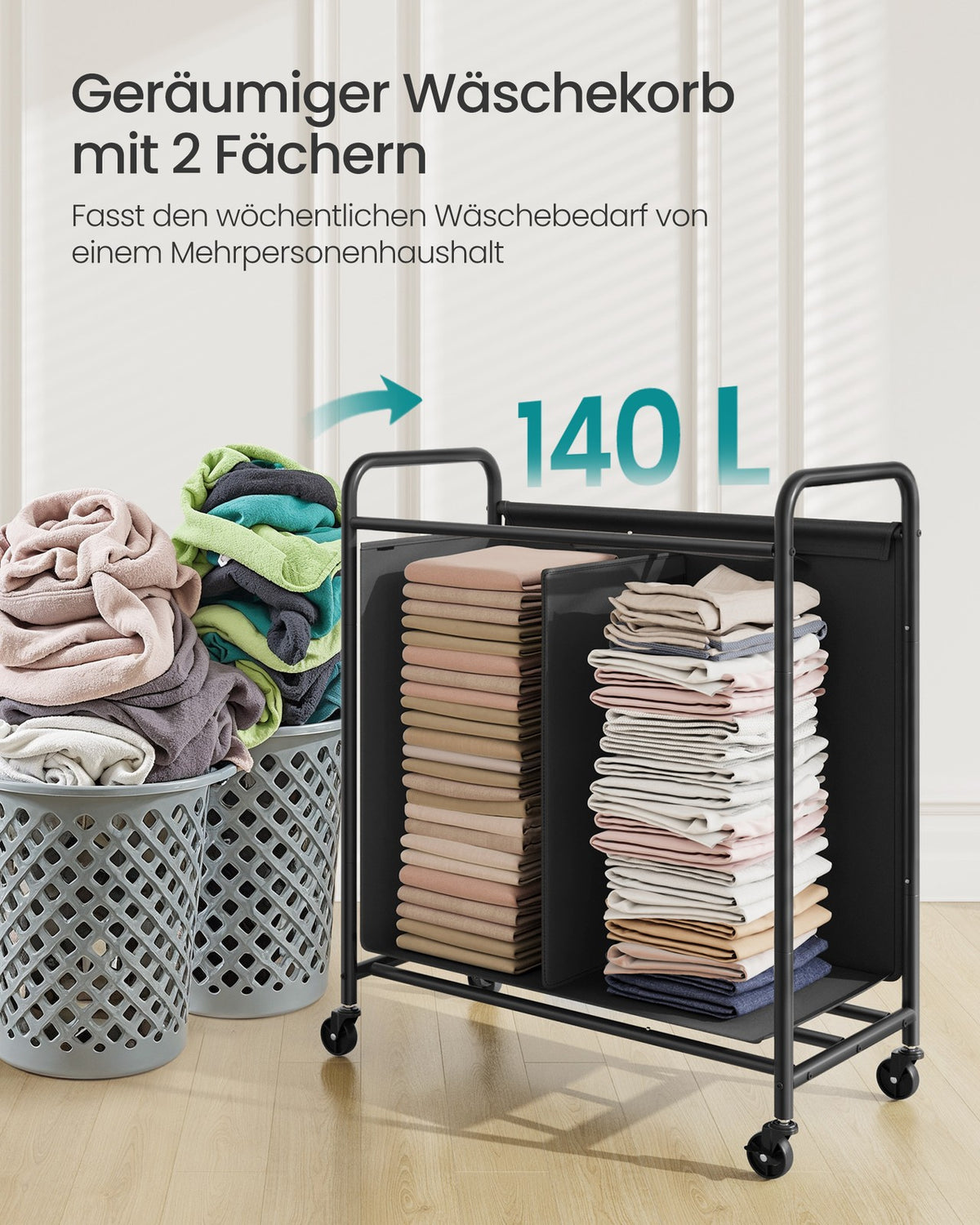 Dwukomorowy sorter na pranie 140 l czarny