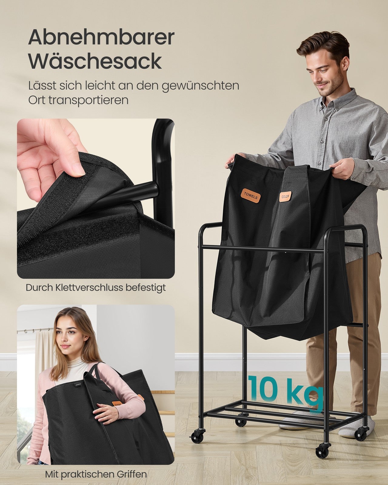 Dwukomorowy sorter na pranie 140 l czarny