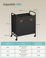Dwukomorowy sorter na pranie 140 l czarny