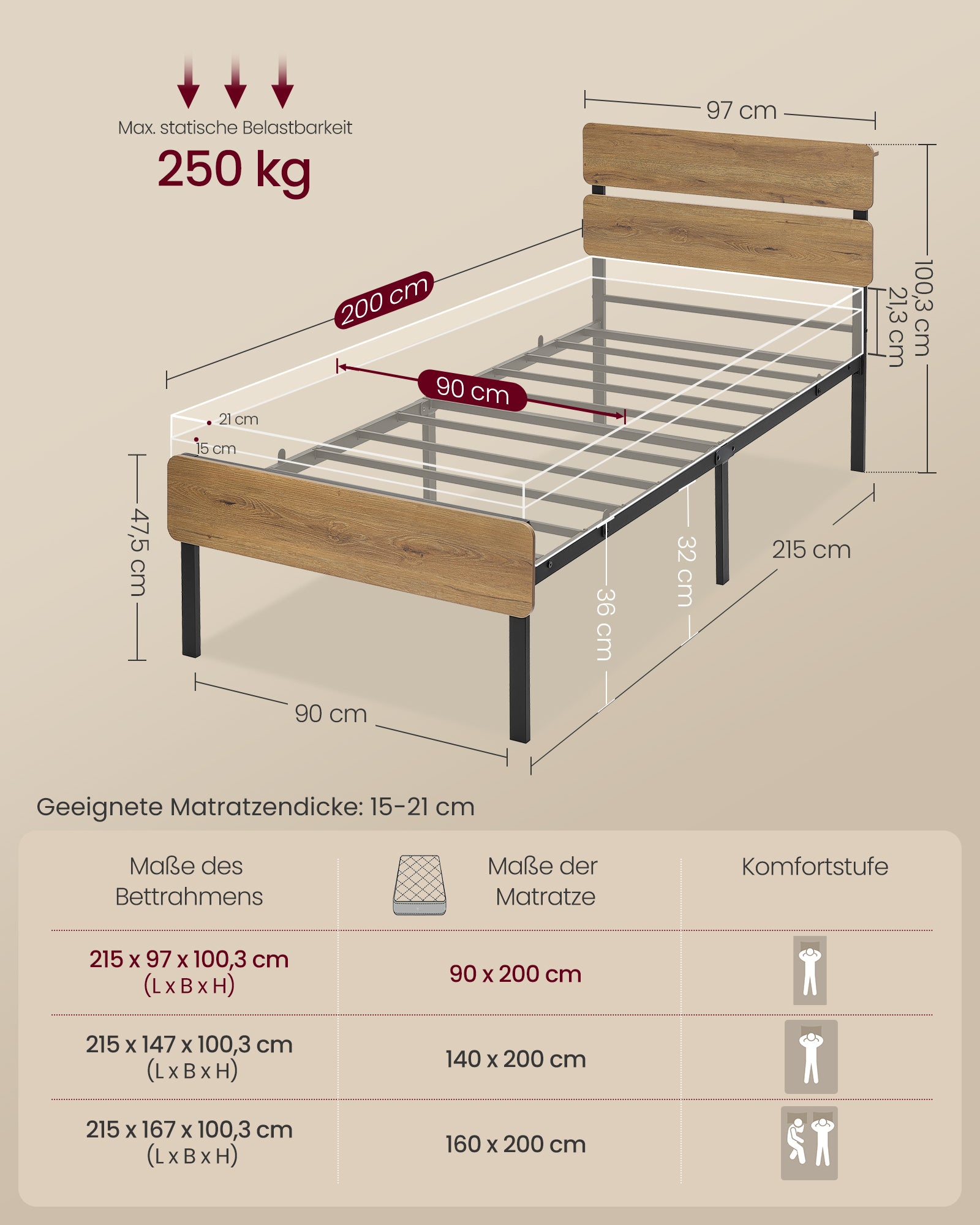 Łóżko pojedyncze 90x200 cm metalowe brązowe
