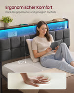 Łóżko 140x200 z tapicerowanym zagłówkiem, LED i USB