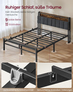 Łóżko 140x200 z tapicerowanym zagłówkiem, LED i USB