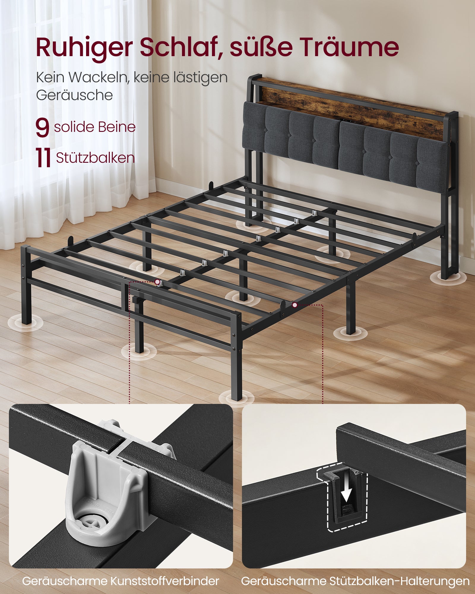 Łóżko 140x200 z tapicerowanym zagłówkiem, LED i USB