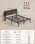 Łóżko 140x200 z tapicerowanym zagłówkiem, LED i USB