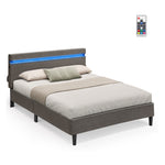 Metalowe łóżko 140x190 cm z oświetleniem LED ciemnoszare
