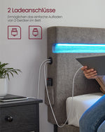 Metalowe łóżko 140x190 cm z oświetleniem LED ciemnoszare