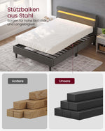 Metalowe łóżko 140x190 cm z oświetleniem LED ciemnoszare