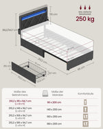 Rama łóżka pojedynczego 90x200 cm ciemnoszara z LED
