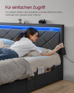 Rama łóżka podwójnego 140x200 cm z LED szara