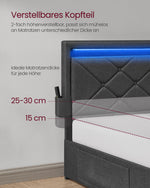 Rama podwójnego łóżka LED 160x200 cm szaro-czarna