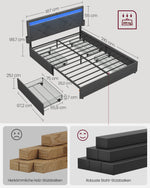 Rama podwójnego łóżka LED 160x200 cm szaro-czarna