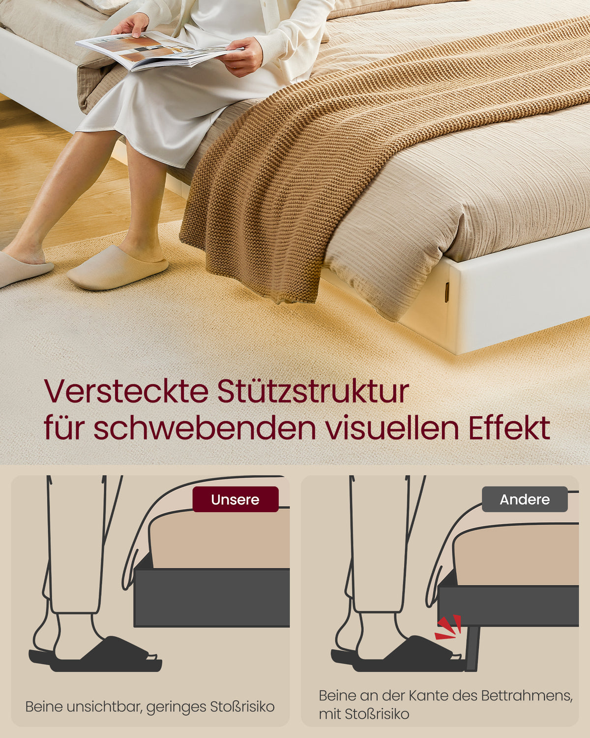 Biała rama łóżka 140x200 cm z LED