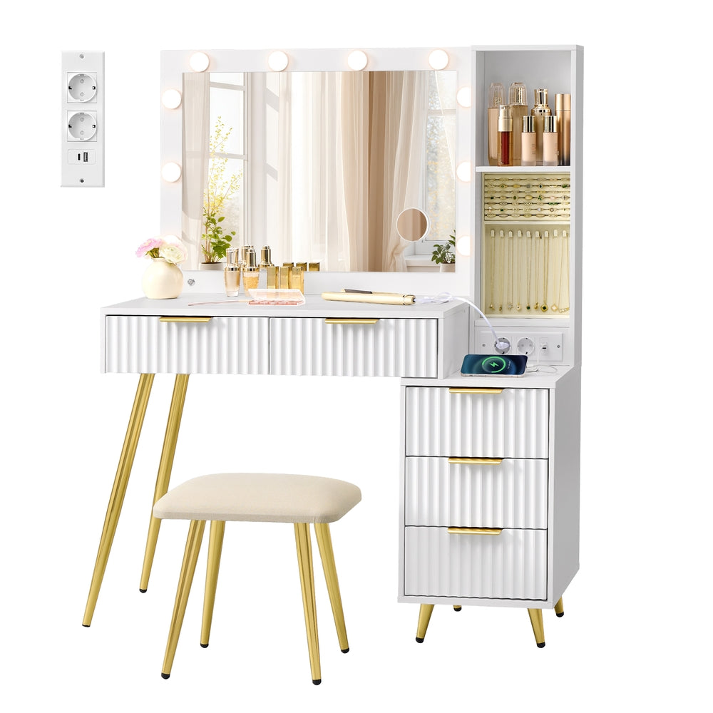 Toaletka z lustrem i stołkiem biała 40x110x135 cm