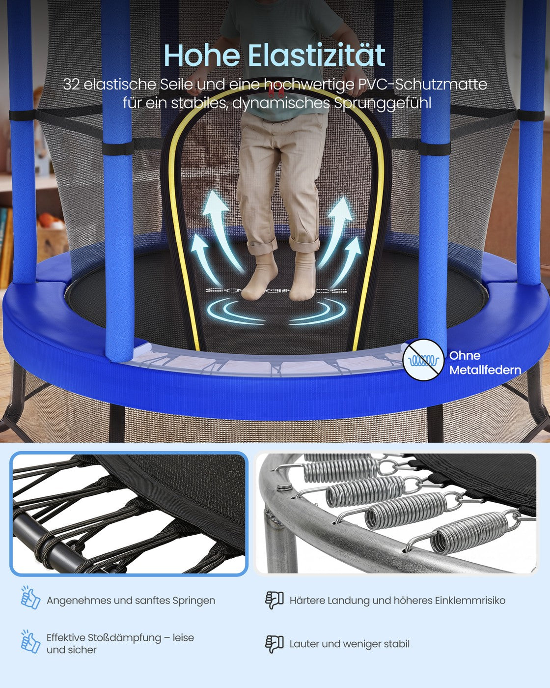 Trampolina dziecięca 174 cm z siatką niebieska