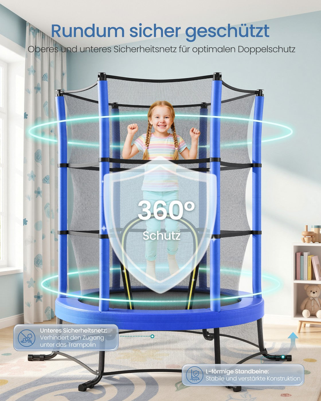 Trampolina dziecięca 174 cm z siatką niebieska