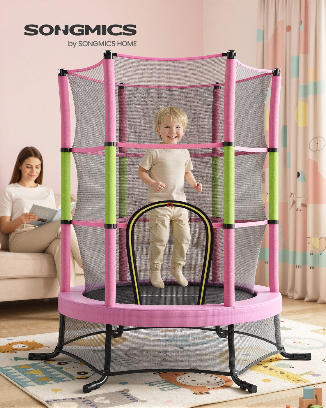 Trampolina dziecięca 174 cm z siatką różowa