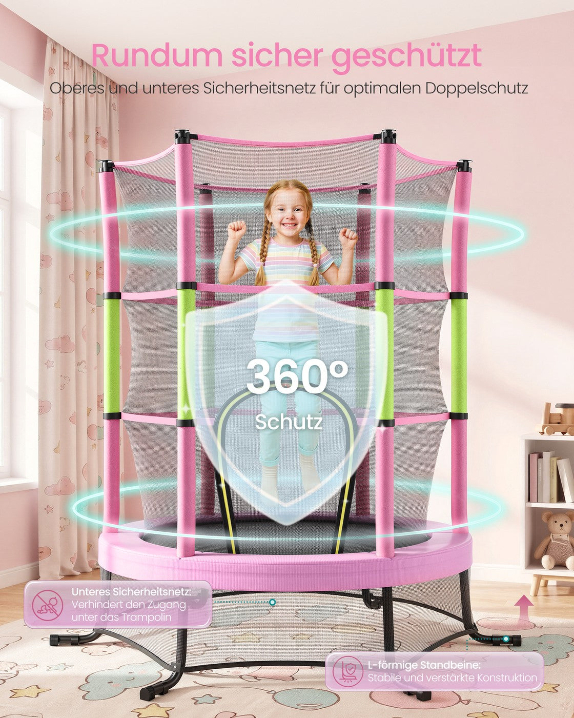 Trampolina dziecięca 174 cm z siatką różowa