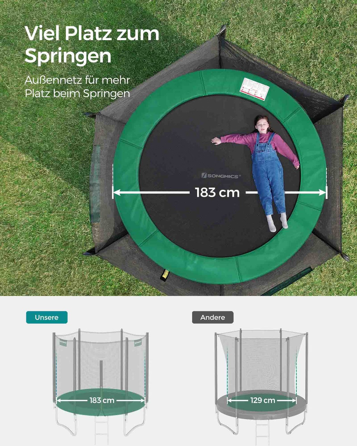 Trampolina ogrodowa 183 cm z siatką zielona