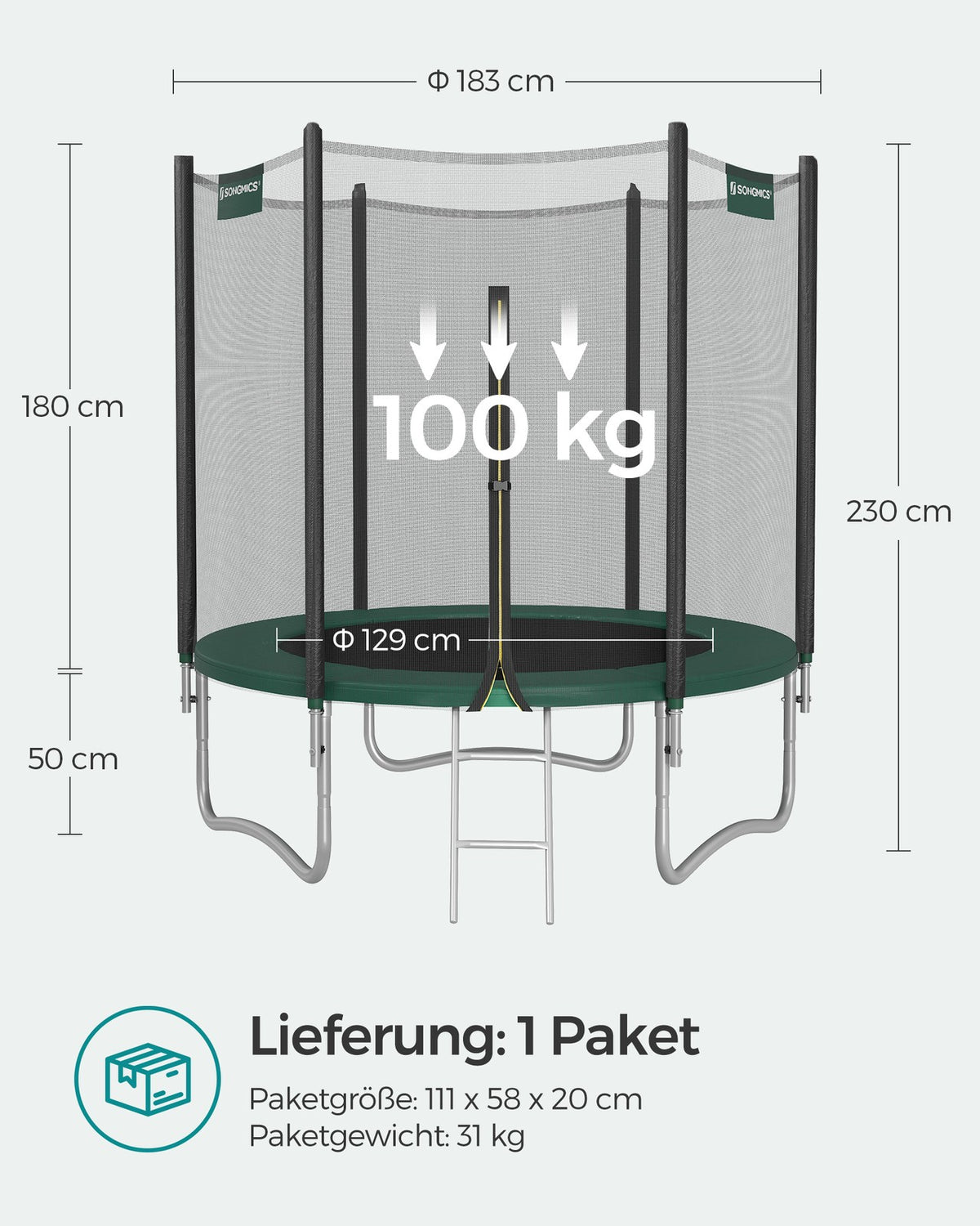 Trampolina ogrodowa 183 cm z siatką zielona