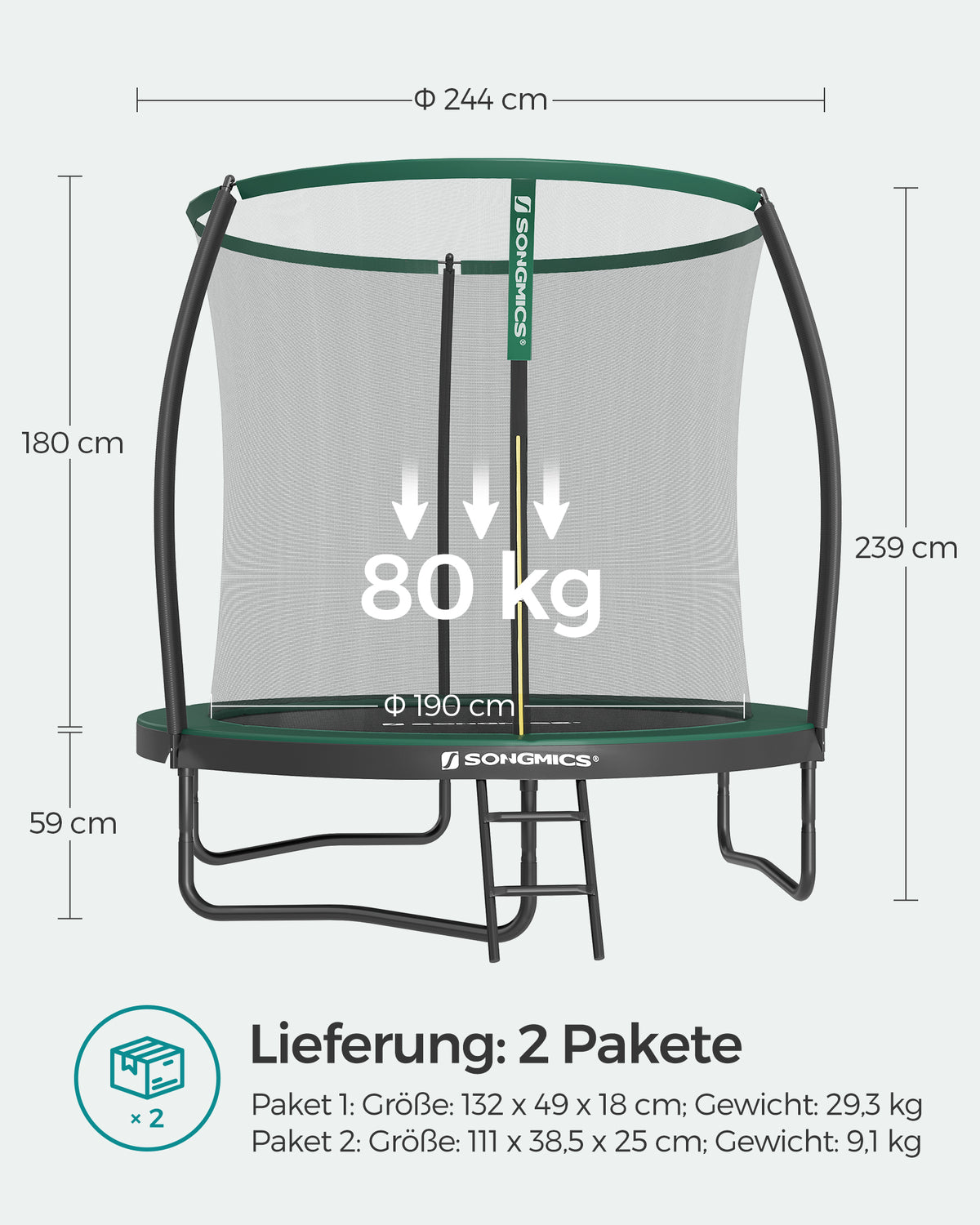 Trampolina ogrodowa 244 cm z siatką i drabinką