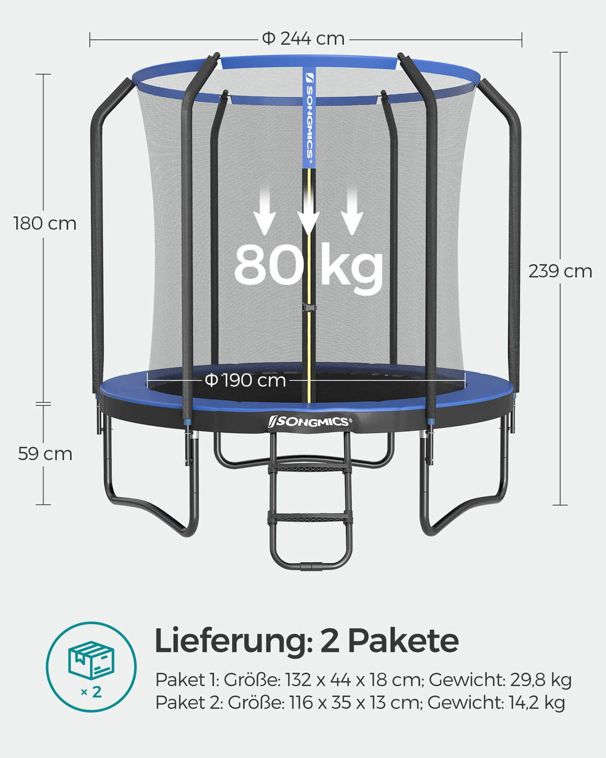 Trampolina ogrodowa Ø 244 cm z siatką zabezpieczającą
