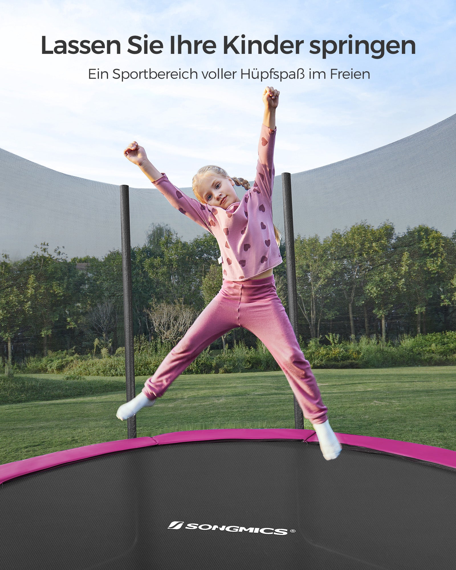 Trampolina ogrodowa 305 cm z różową siatką