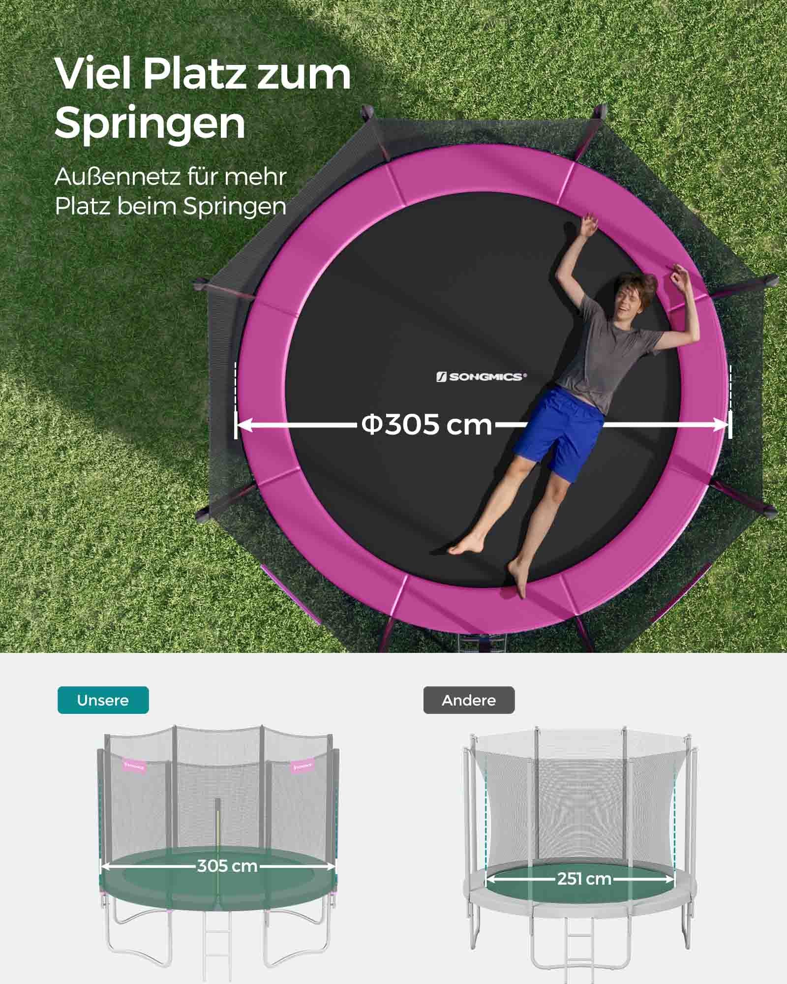 Trampolina ogrodowa 305 cm z różową siatką