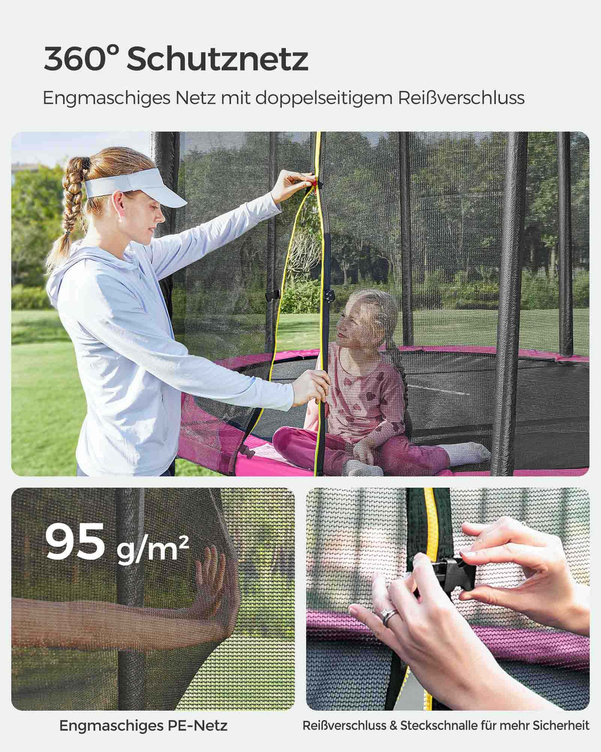 Trampolina ogrodowa 305 cm z różową siatką