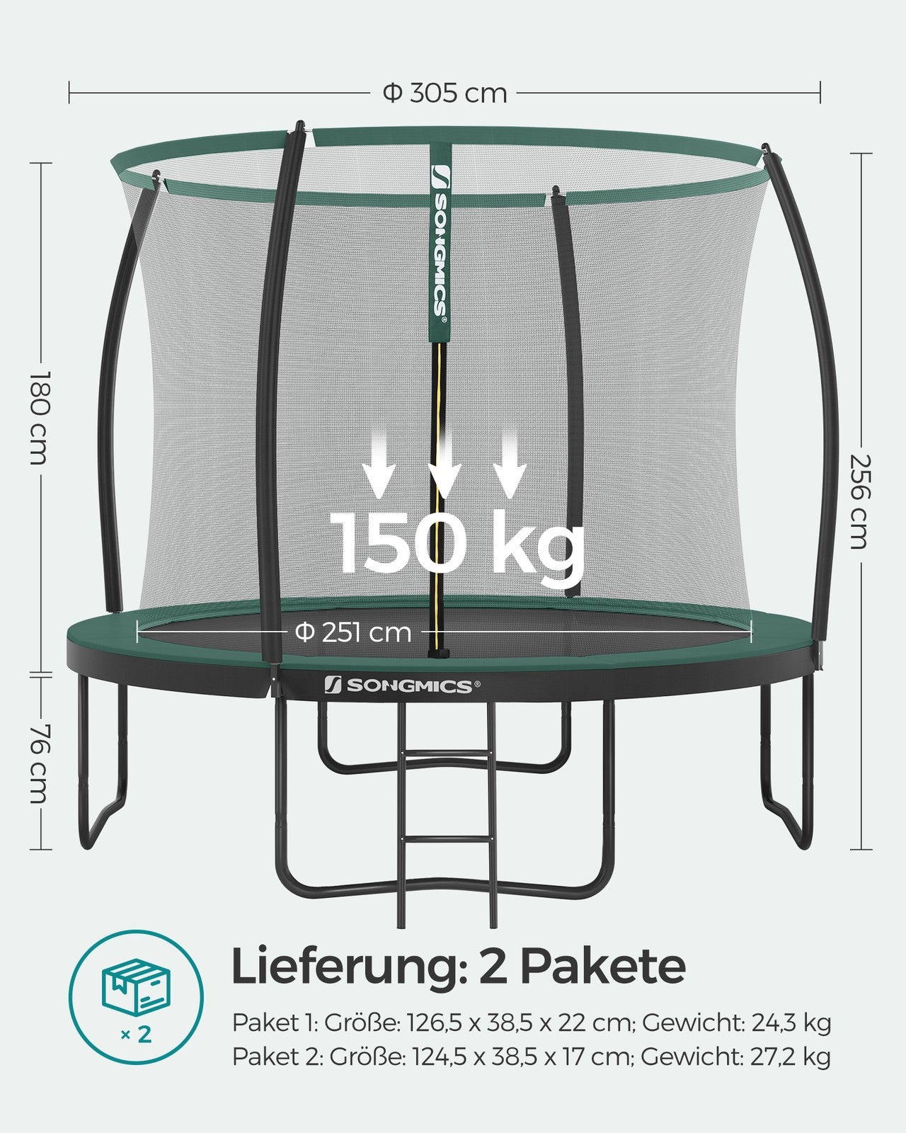 Trampolina ogrodowa z siatką 305 cm