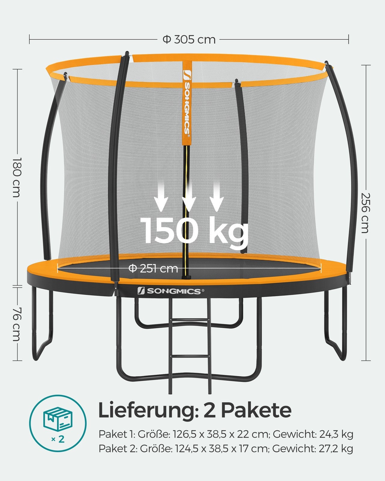 Trampolina ogrodowa ø 305 cm z siatką i drabinką