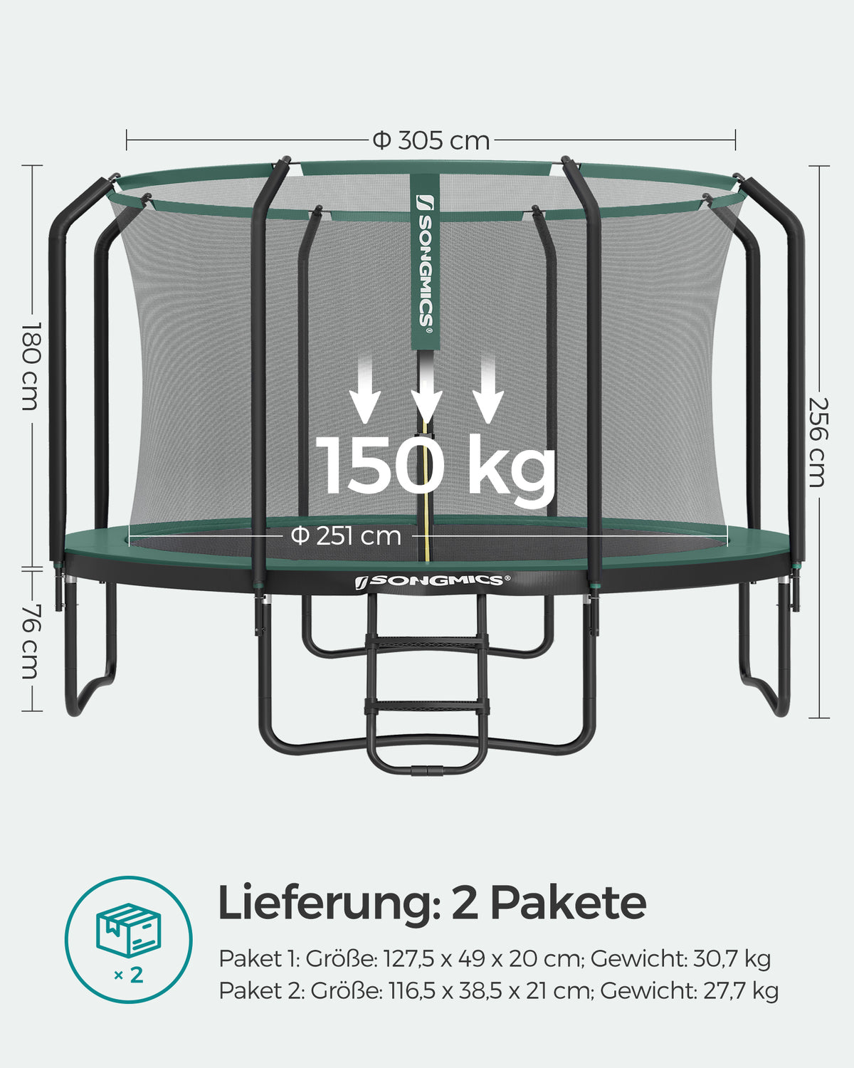 Trampolina ogrodowa 305 cm z siatką i drabinką