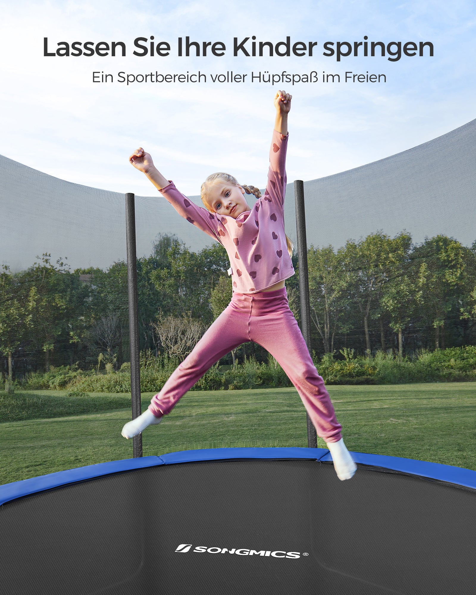 Trampolina ogrodowa 305 cm z siatką czarno-niebieska