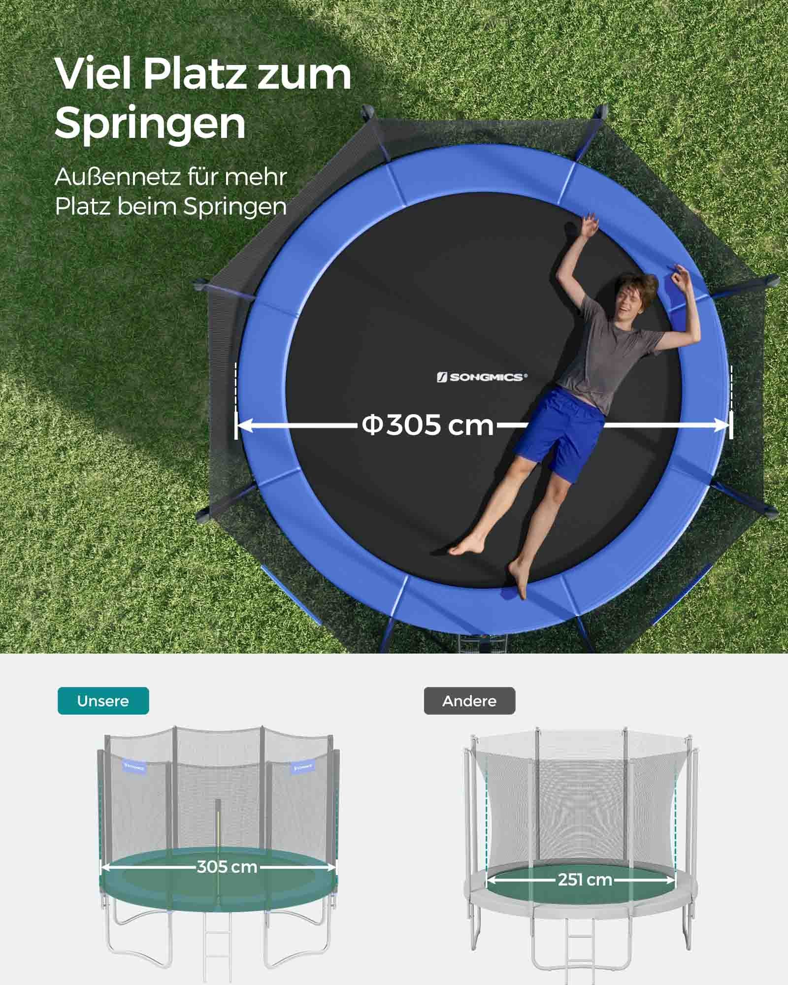 Trampolina ogrodowa 305 cm z siatką czarno-niebieska