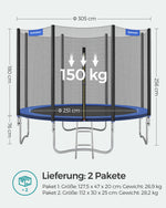 Trampolina ogrodowa 305 cm z siatką czarno-niebieska