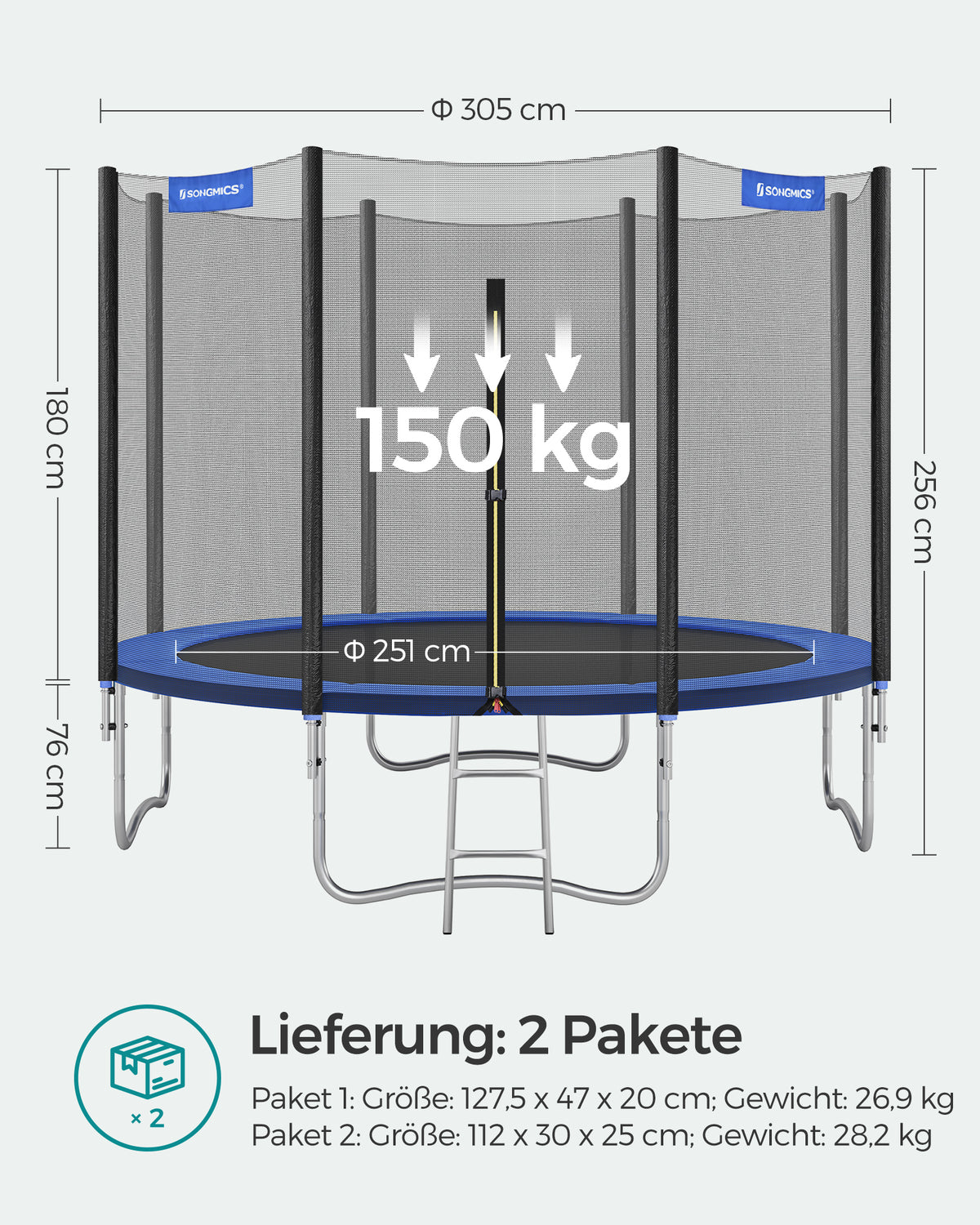Trampolina ogrodowa 305 cm z siatką czarno-niebieska