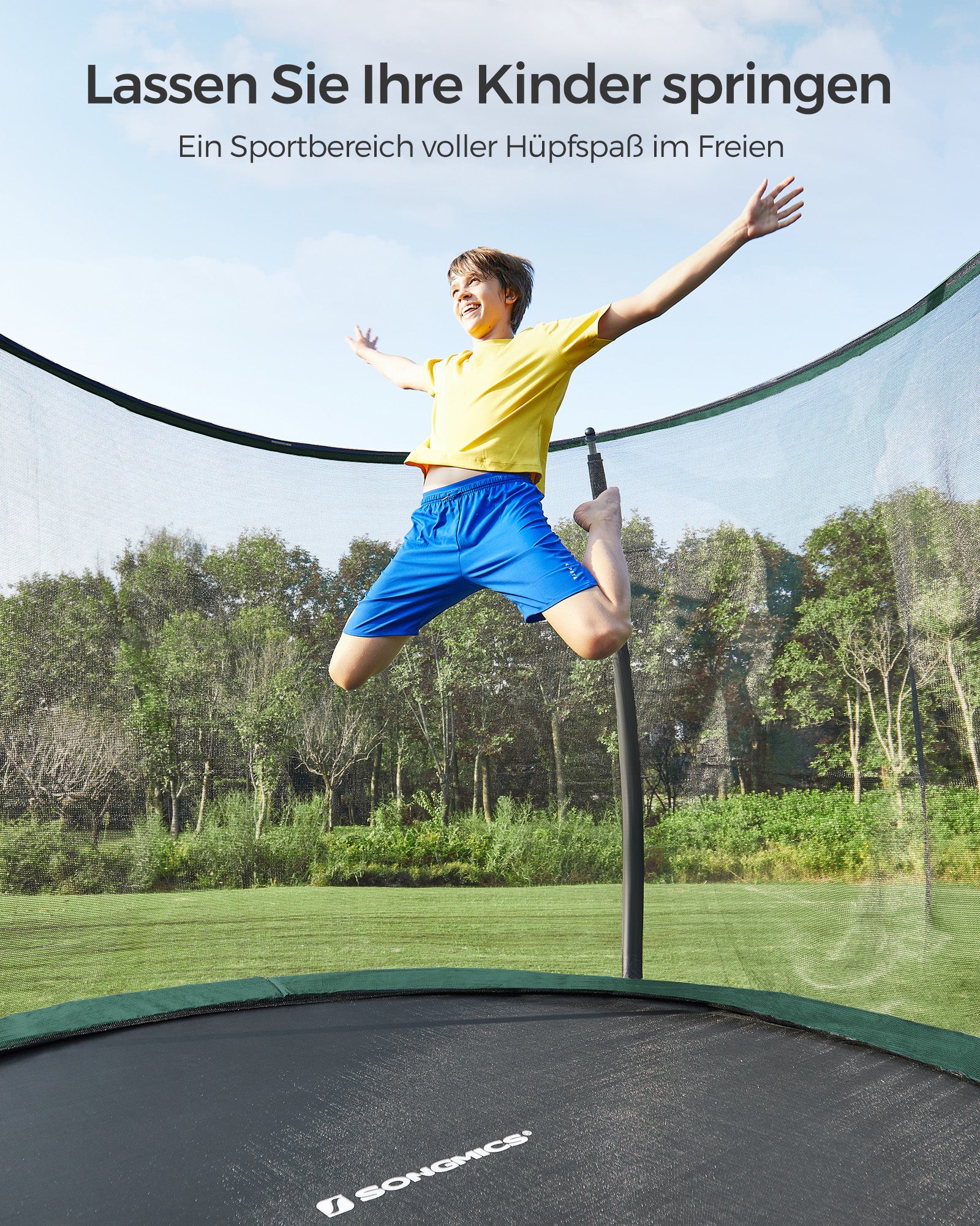 Trampolina ogrodowa 366 cm z siatką ochronną czarno-zielona