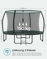 Trampolina ogrodowa 366 cm z siatką ochronną czarno-zielona