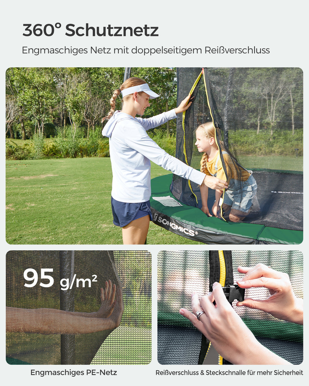 Trampolina ogrodowa 366 cm z siatką ochronną czarno-zielona
