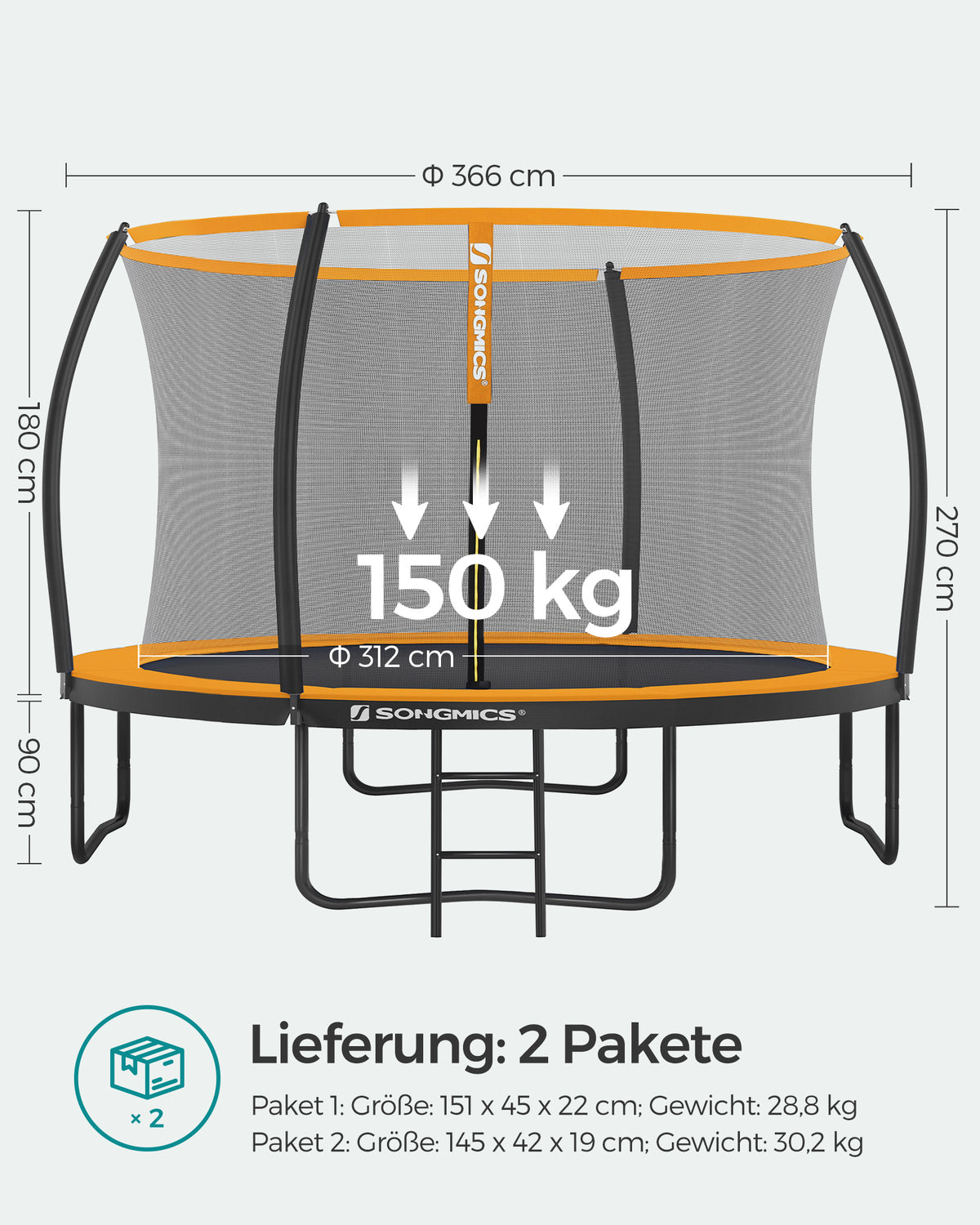 Trampolina ogrodowa 366 cm z siatką zabezpieczającą