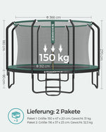 Duża trampolina ogrodowa Ø 366 cm z siatką wewnętrzną