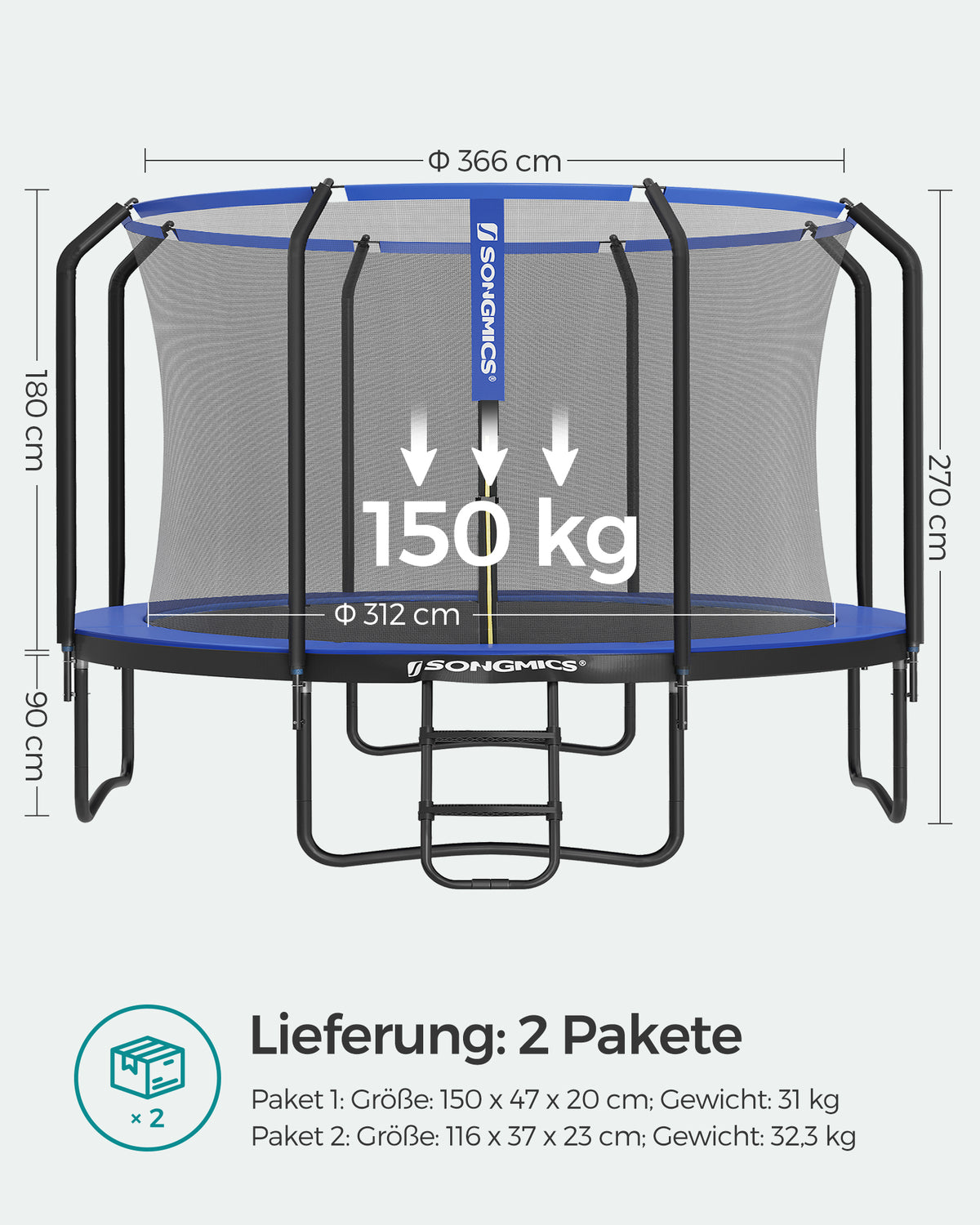 Trampolina ogrodowa 366 cm z siatką ochronną