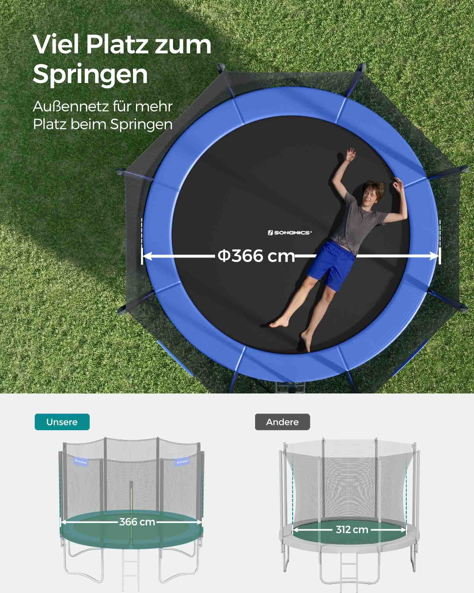 Trampolina ogrodowa Ø 366 cm z siatką zabezpieczającą